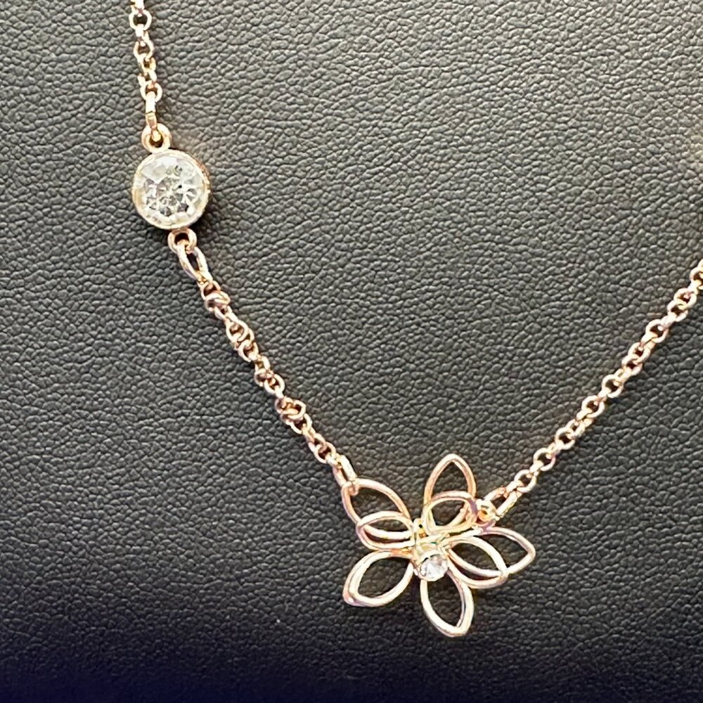C1946 Long Gold-Tone Flower & Clear Crystal Station Necklace - Picture 10 of 15